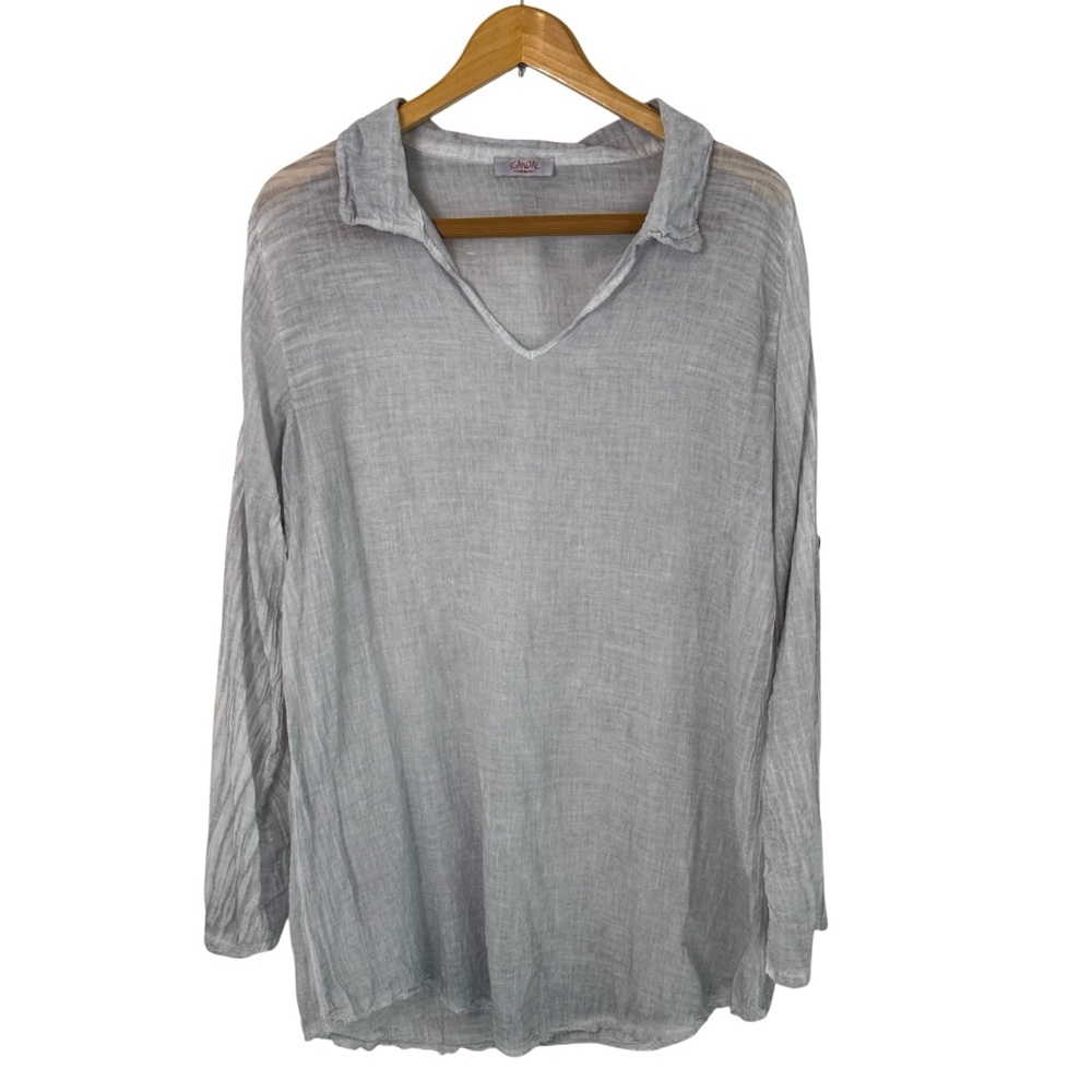 Scandal Made In Italy Women's Light Gray Ombre Tunic Roll Tab Sleeves Sheer